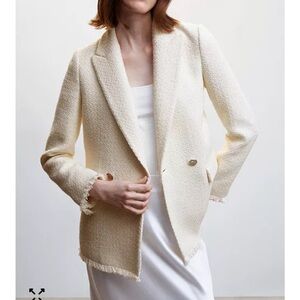 Mango Buttons Cream Tweed Blazer NWT
